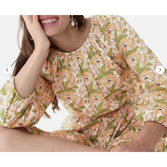 J Crew XXS Orange Purple Smocked Waist Mini Dress Liberty Butterfield Poppy - Picture 16 of 16